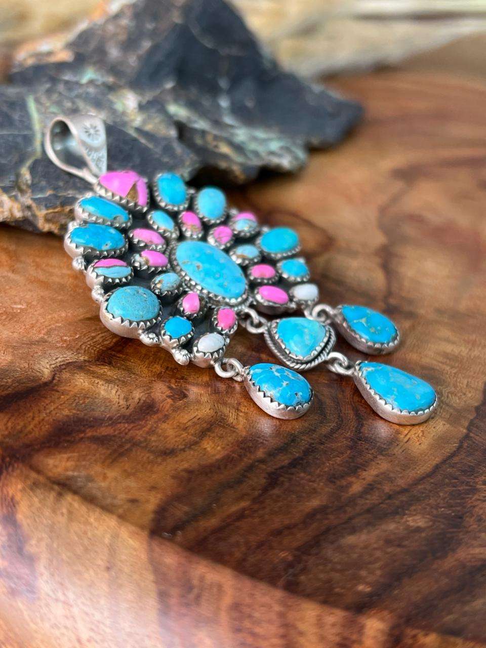 Handmade Sterling Silver Sierra Bella Turquoise with Cotton Candy Collection: Pendant "Signed Nizhoni"