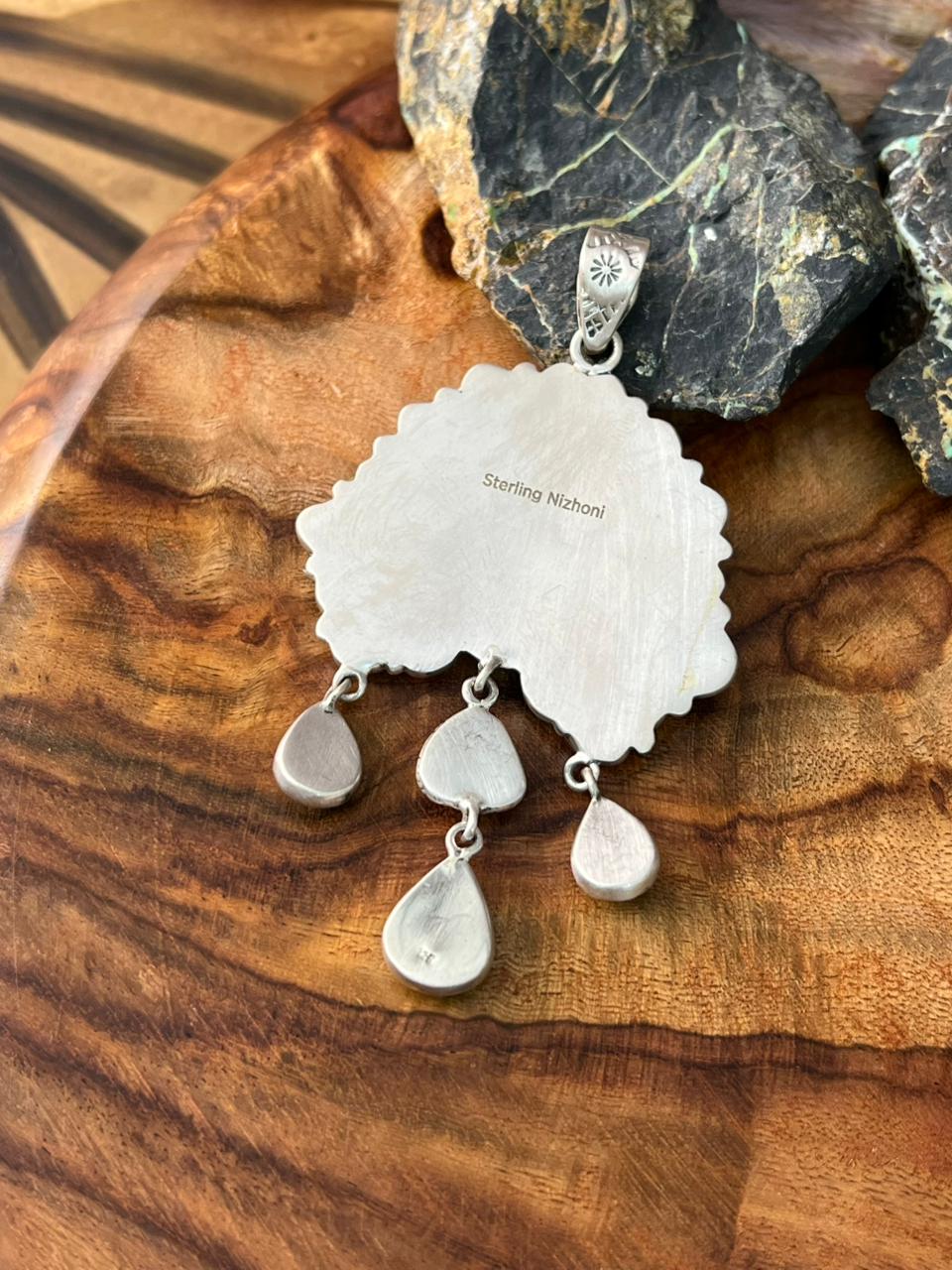 Handmade Sterling Silver Sierra Bella Turquoise with Cotton Candy Collection: Pendant "Signed Nizhoni"