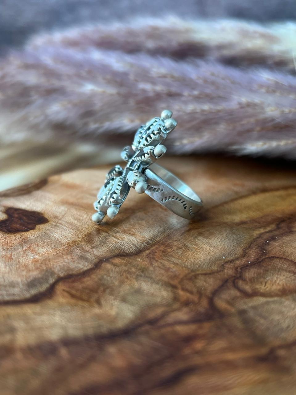 Handmade Sterling Silver White Buffalo Adjustable Ring "Signed Nizhoni"