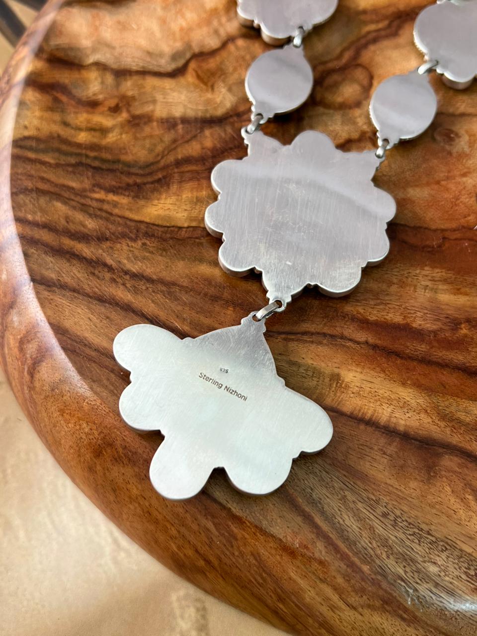 Handmade Sterling Silver Blackjack Turquoise Necklace "Signed Nizhoni"