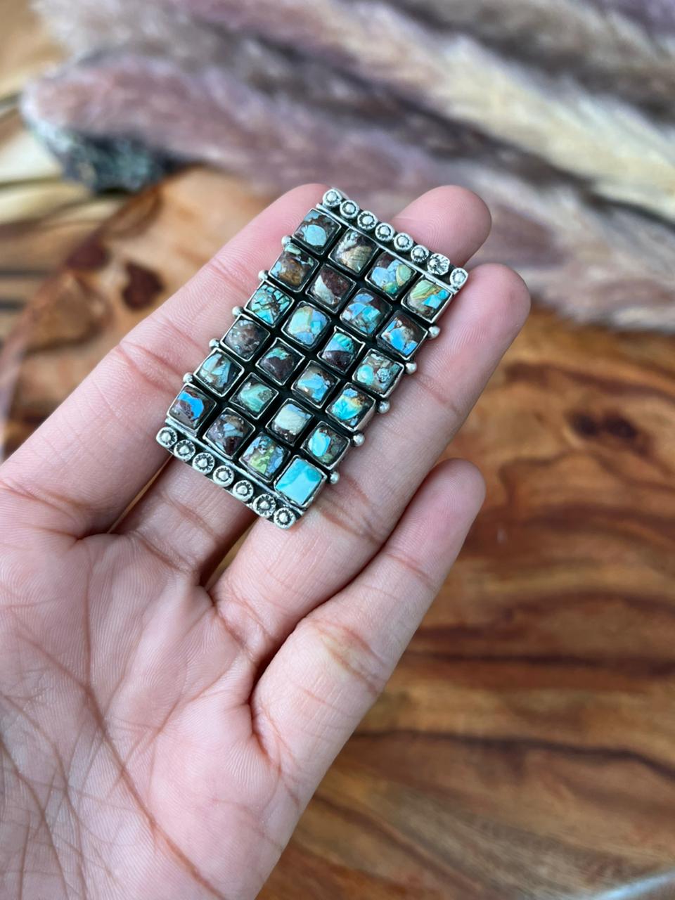 Handmade Sterling Silver Matrix Golden Hills Turquoise Adjustable Ring "Signed Nizhoni"