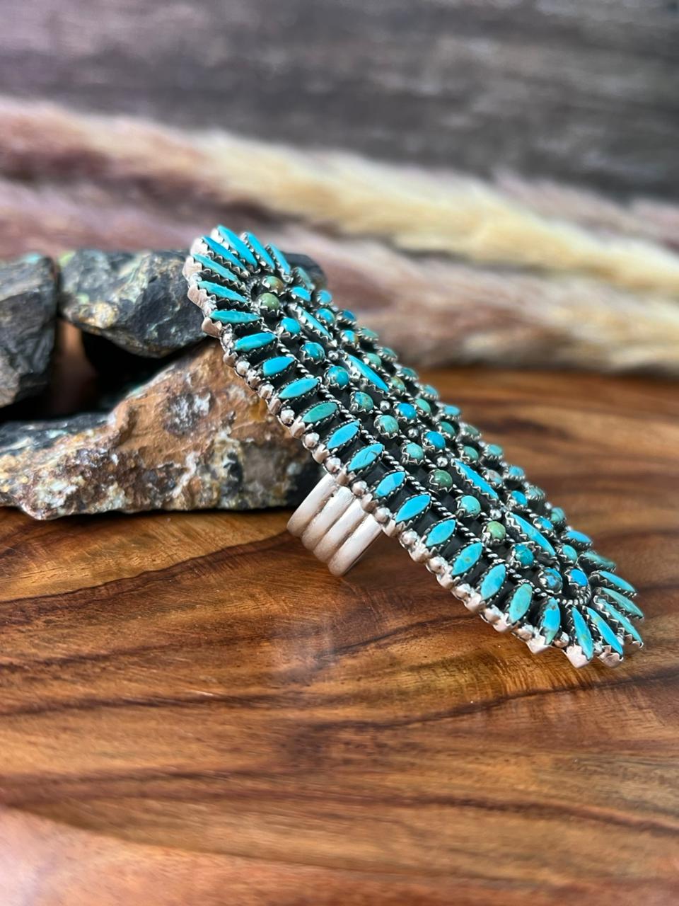 Handmade Sterling Silver Kingman Turquoise Adjustable Ring "Signed Nizhoni"