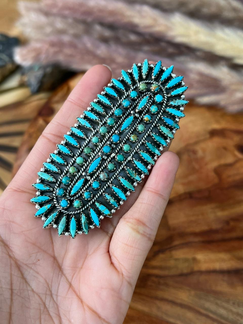 Handmade Sterling Silver Kingman Turquoise Adjustable Ring "Signed Nizhoni"