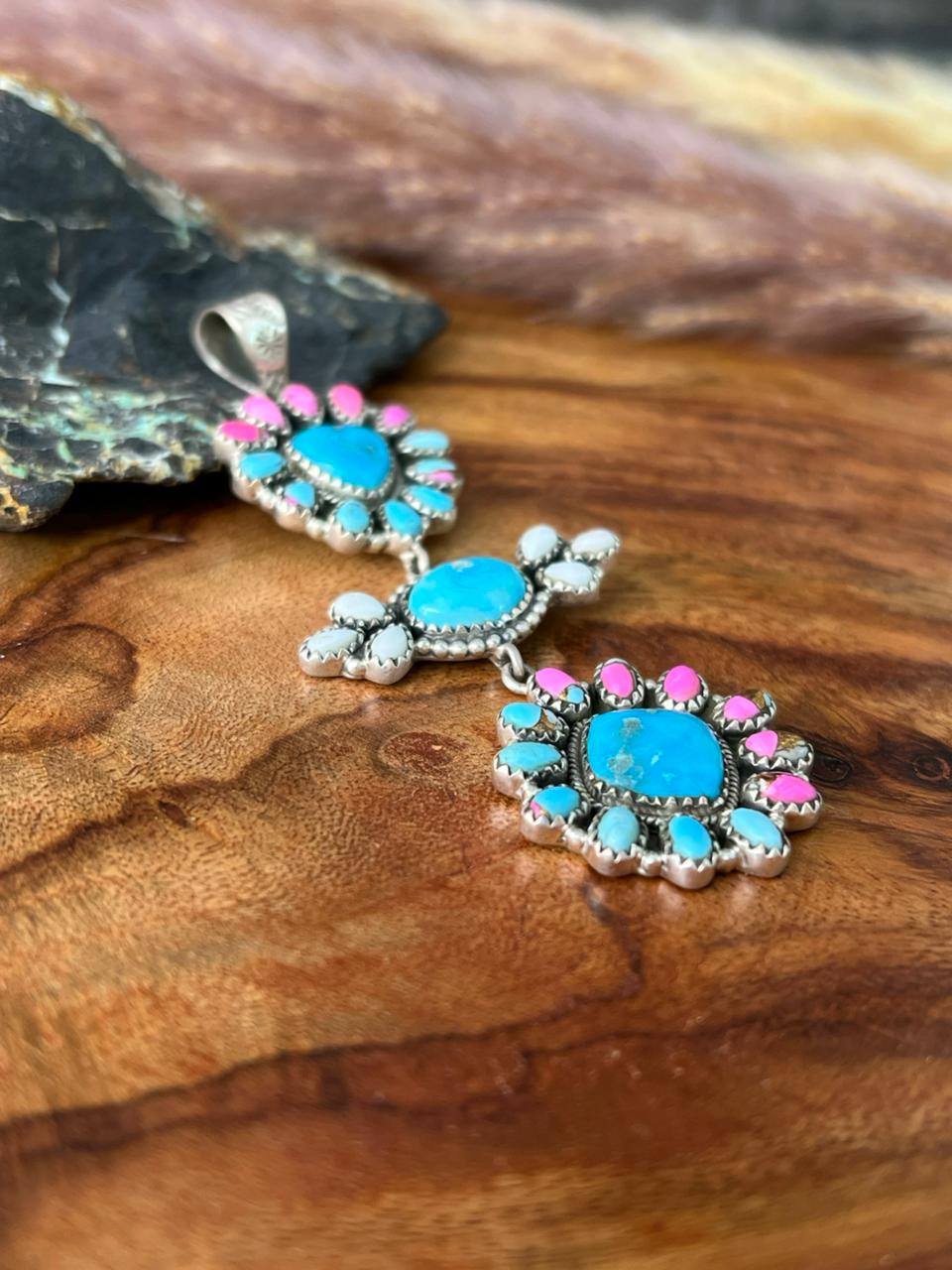 Handmade Sterling Silver Sierra Bella Turquoise with Cotton Candy Collection: Pendant "Signed Nizhoni"
