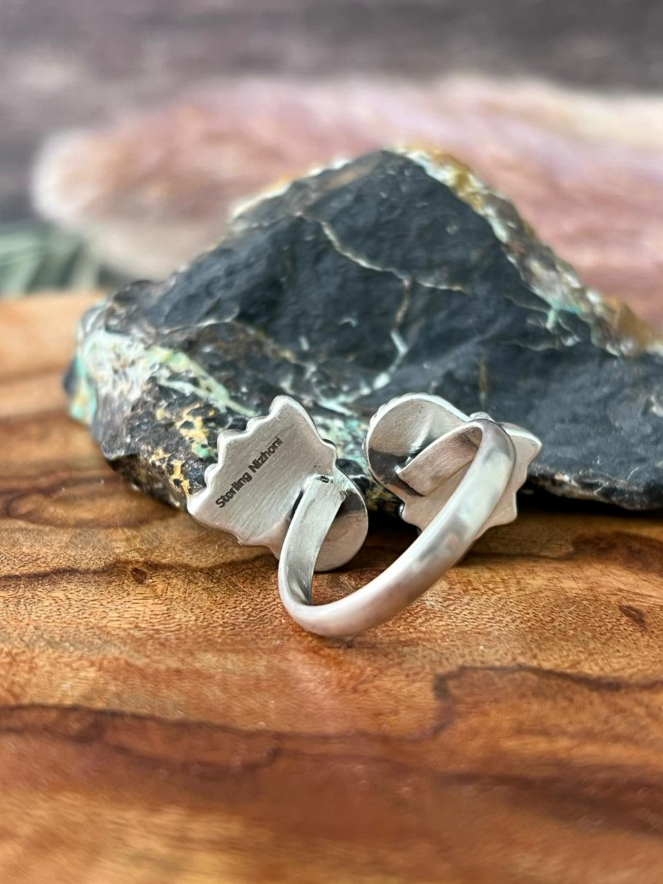 Handmade Sterling Silver Blue Kingman Turquoise Adjustable Ring "Signed Nizhoni"