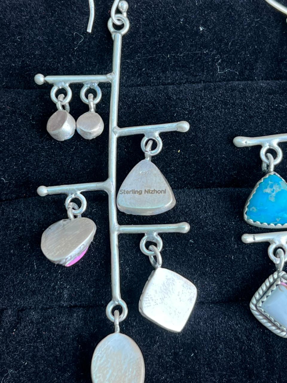 Handmade Sterling Silver Sierra Bella Turquoise with Cotton Candy Collection: Hook Dangle Earrings "Signed Nizhoni"