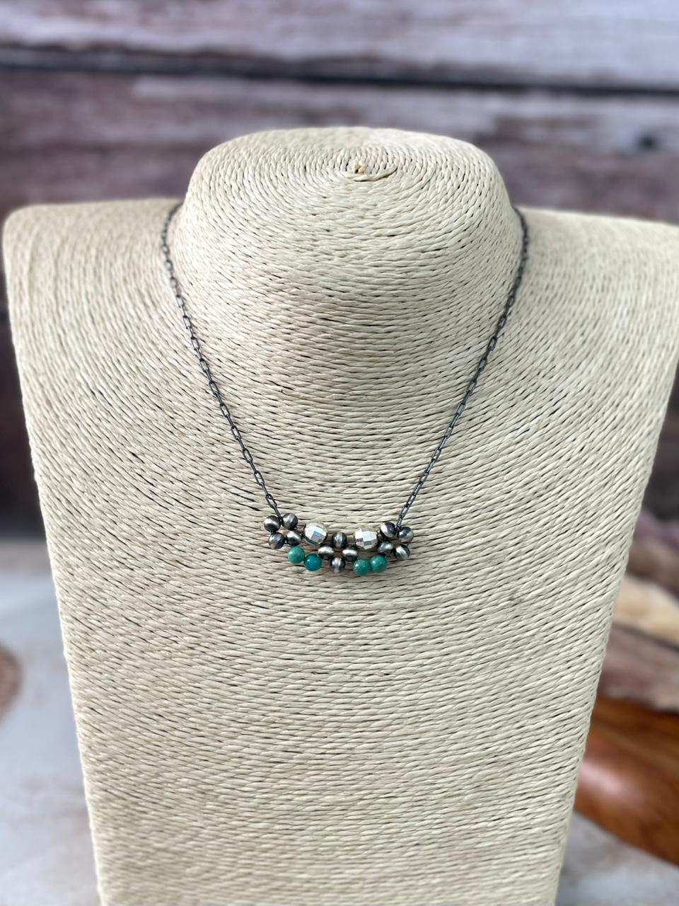 Handmade Sterling Silver Kingman Turquoise Beaded Necklace "Signed Nizhoni"