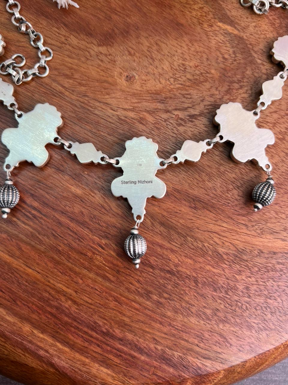 Handmade Sterling Silver Sierra Bella Turquoise with Cotton Candy Collection: Beaded Necklace "Signed Nizhoni"