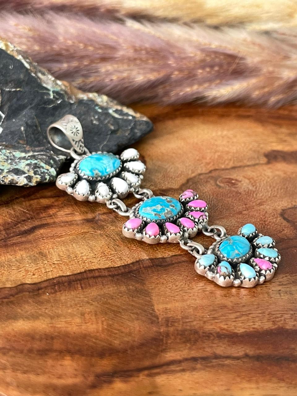 Handmade Sterling Silver Sierra Bella Turquoise with Cotton Candy Collection: Pendant "Signed Nizhoni"