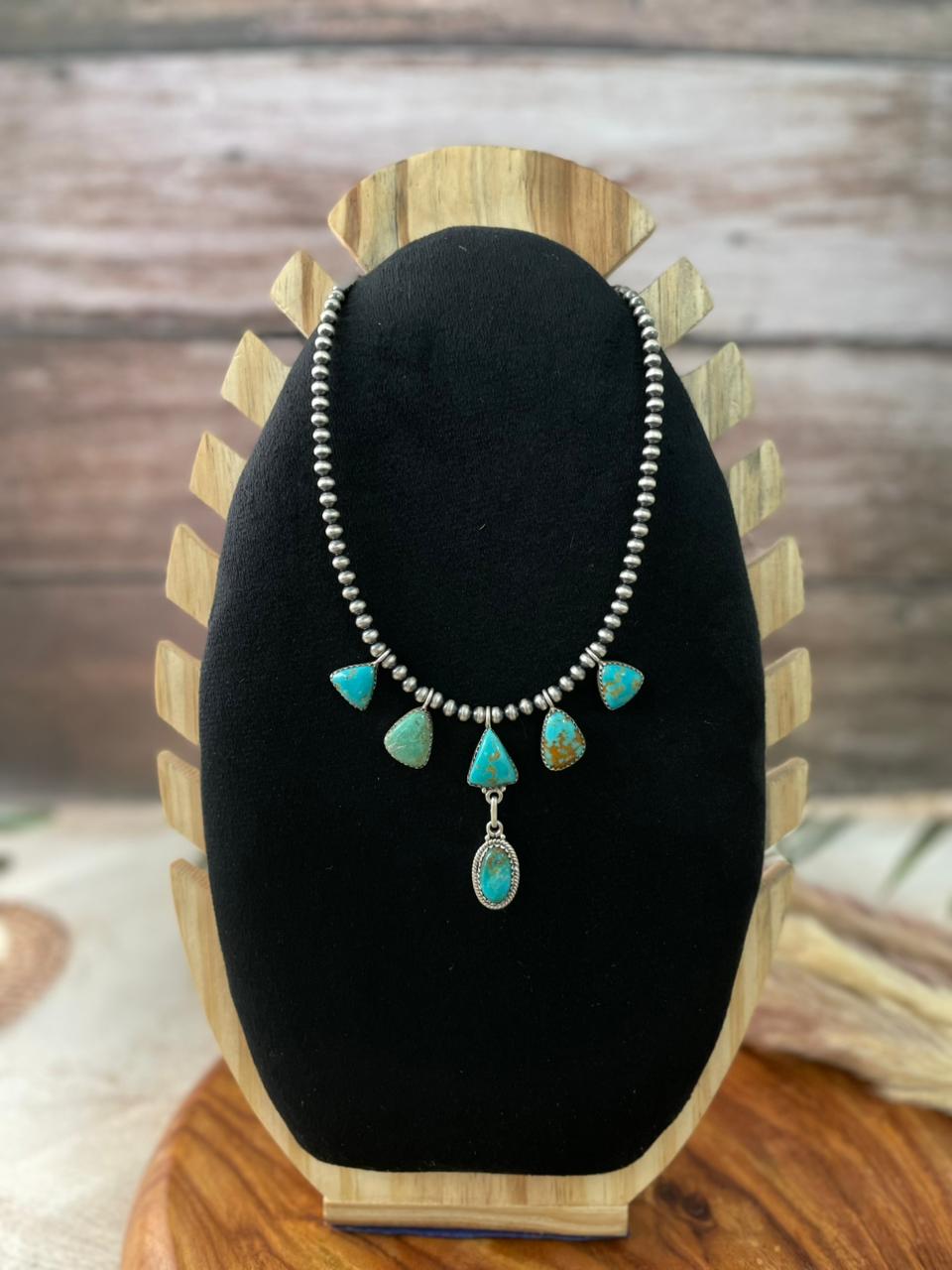 Handmade Sterling Silver Santa Maria Turquoise Beaded Necklace "Signed Nizhoni"