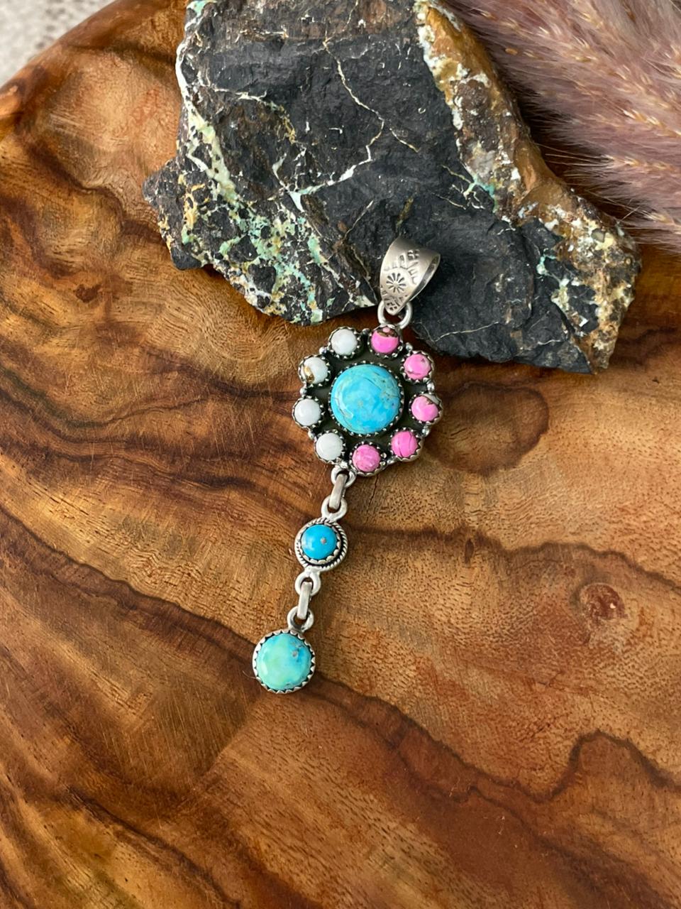 Handmade Sterling Silver Sierra Bella Turquoise with Cotton Candy Collection: Pendant "Signed Nizhoni"