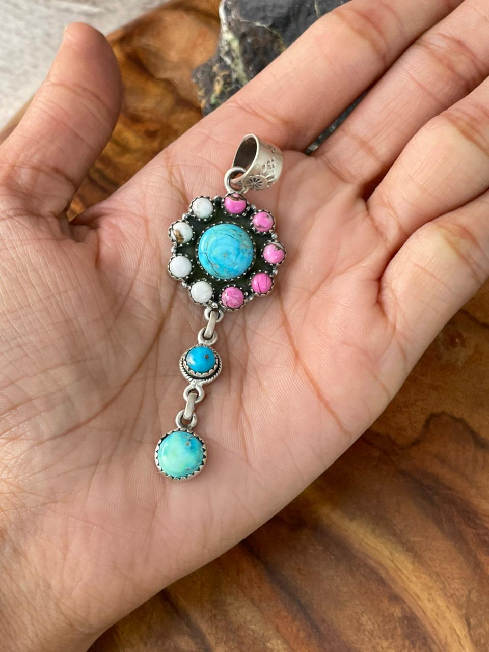 Handmade Sterling Silver Sierra Bella Turquoise with Cotton Candy Collection: Pendant "Signed Nizhoni"