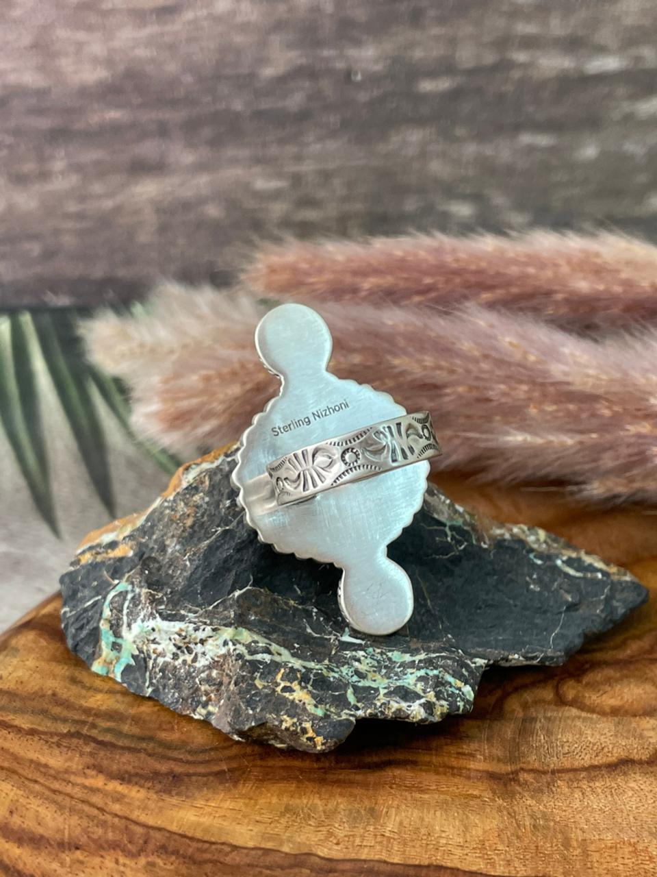 Handmade Sterling Silver Sierra Bella Turquoise with Cotton Candy Collection: Adjustable Ring "Signed Nizhoni"