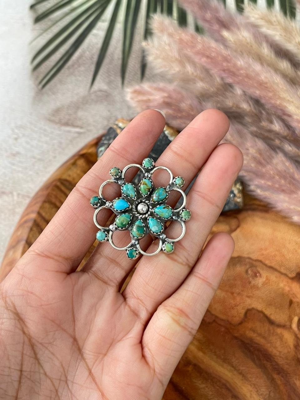 Handmade Sterling Silver Kingman Turquoise Adjustable Ring "Signed Nizhoni"