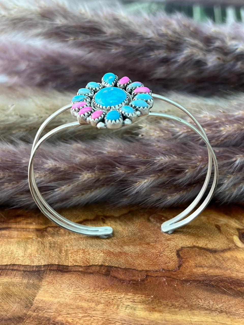 Handmade Sterling Silver Sierra Bella Turquoise with Cotton Candy Collection: Cuff Bracelet "Signed Nizhoni" (9)