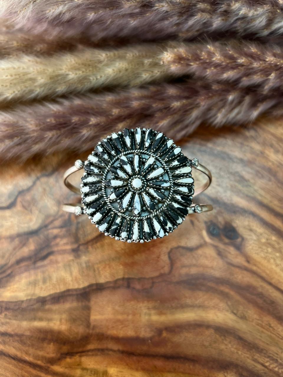 Handmade Sterling Silver White Buffalo Cuff Bracelet "Signed Nizhoni"