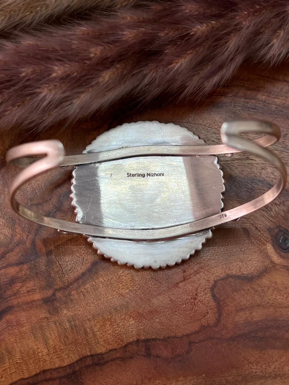 Handmade Sterling Silver White Buffalo Cuff Bracelet "Signed Nizhoni"