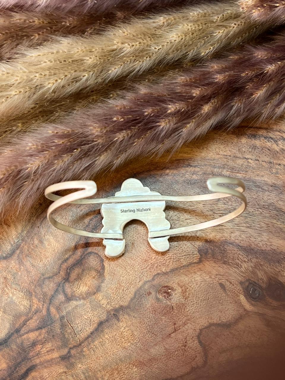 Handmade Sterling Silver Sierra Bella Turquoise with Cotton Candy Collection: Naja Cuff Bracelet "Signed Nizhoni" (8)