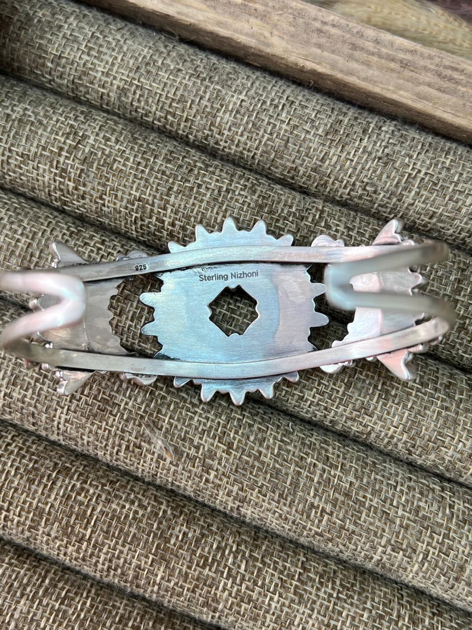 Handmade Sterling Silver Kingman Turquoise with Cotton Candy Cuff Bracelet "Signed Nizhoni"