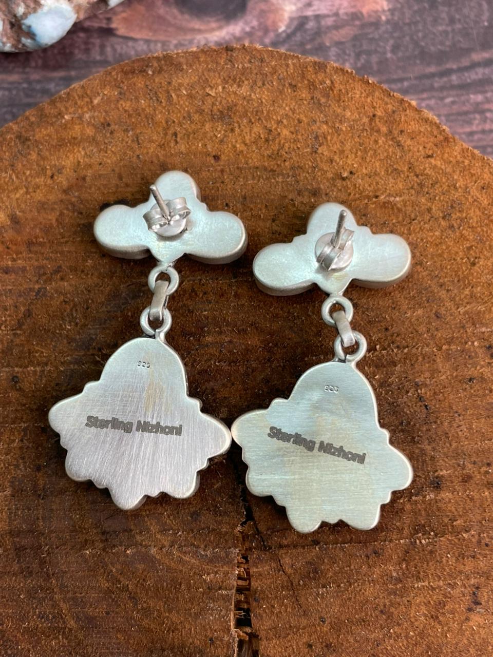 Handmade Sterling Silver Sierra Bella Turquoise with Cotton Candy Collection: Post Dangle Earrings "Signed Nizhoni"
