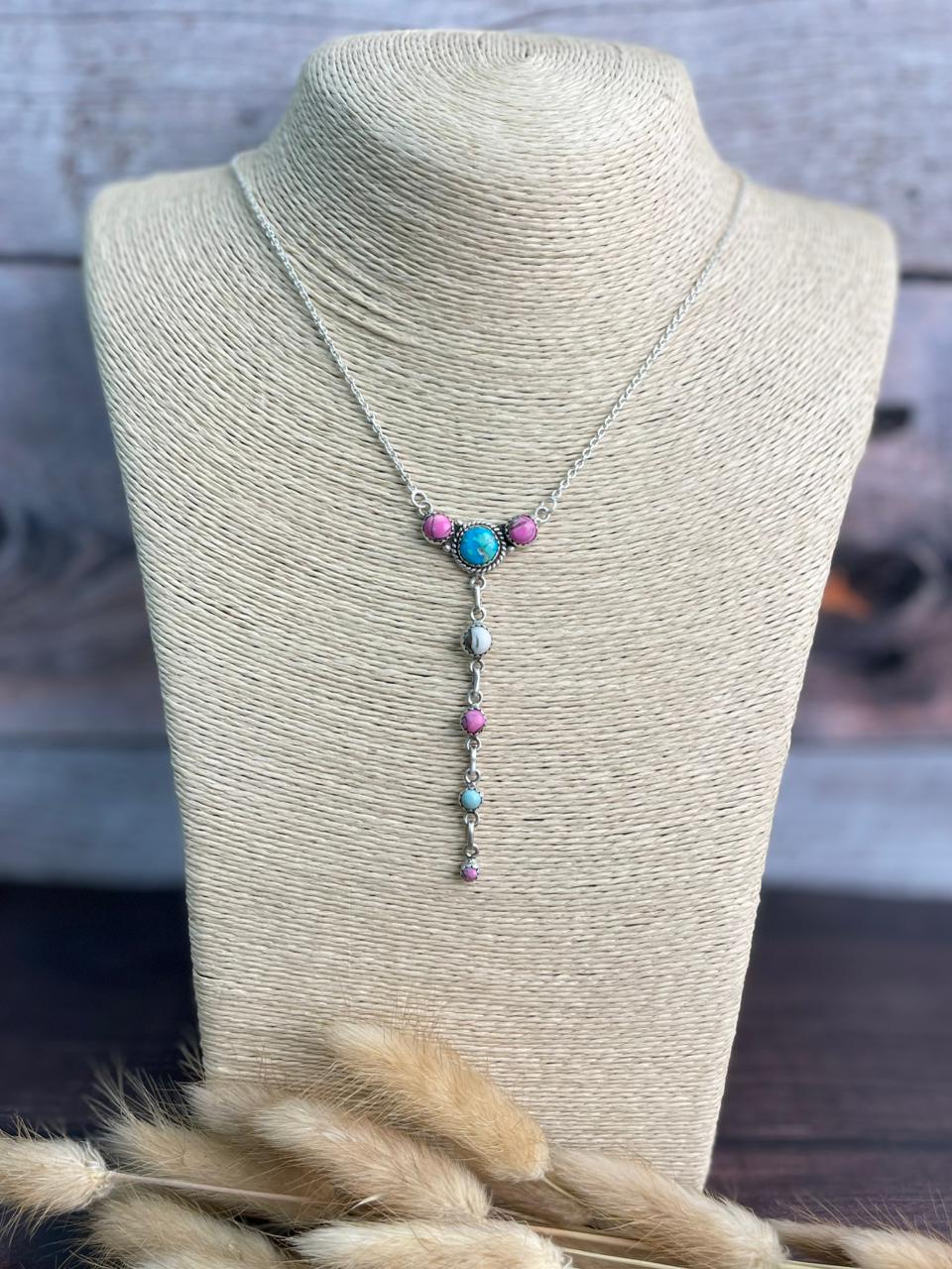 Handmade Sterling Silver Sierra Bella Turquoise with Cotton Candy Collection: Necklace "Signed Nizhoni"