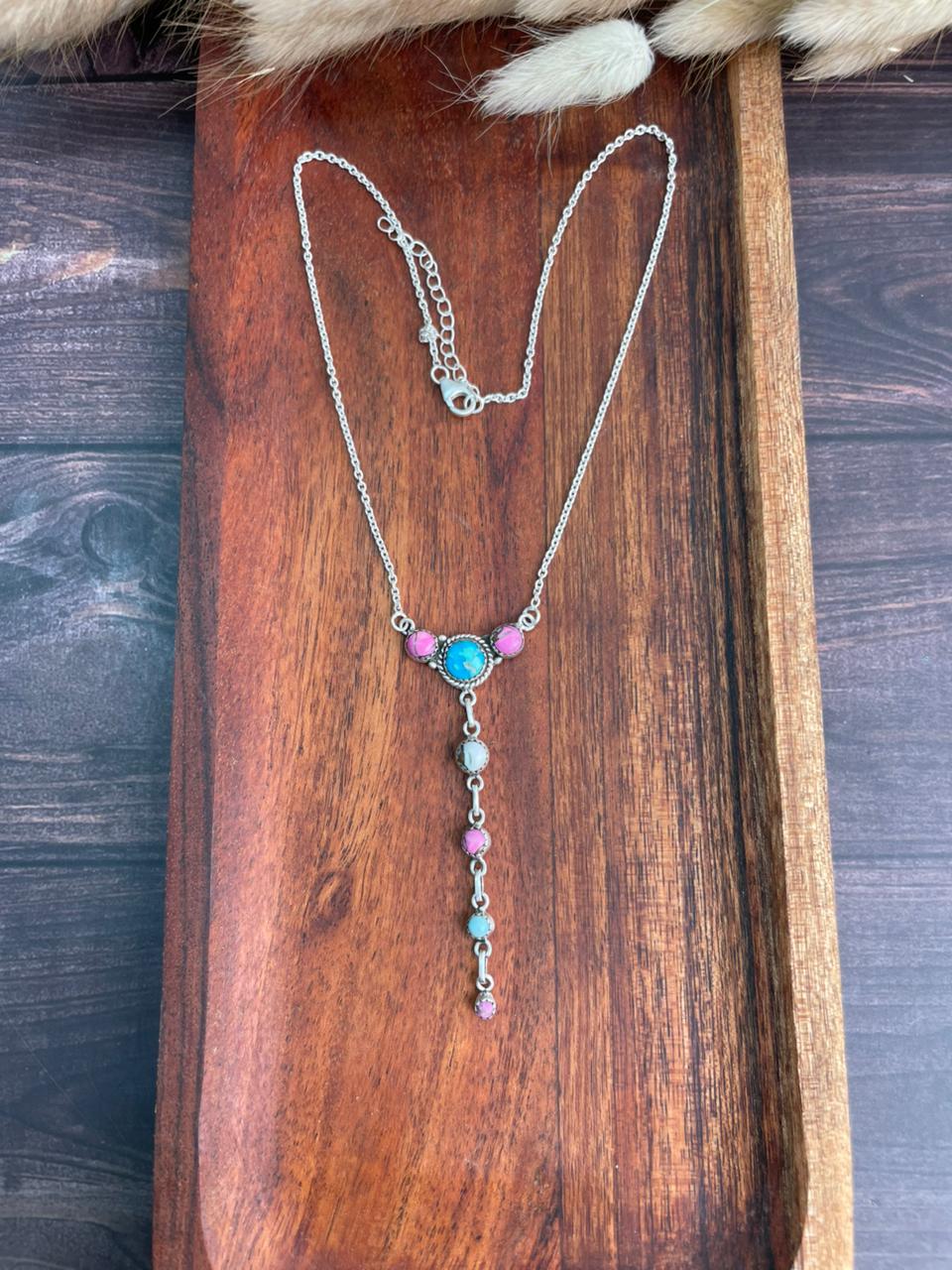 Handmade Sterling Silver Sierra Bella Turquoise with Cotton Candy Collection: Necklace "Signed Nizhoni"