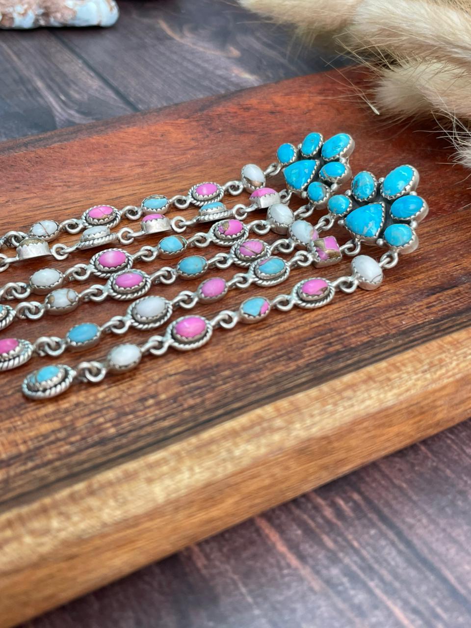 Handmade Sterling Silver Sierra Bella Turquoise with Cotton Candy Collection: Post Dangle Earrings "Signed Nizhoni" (2)