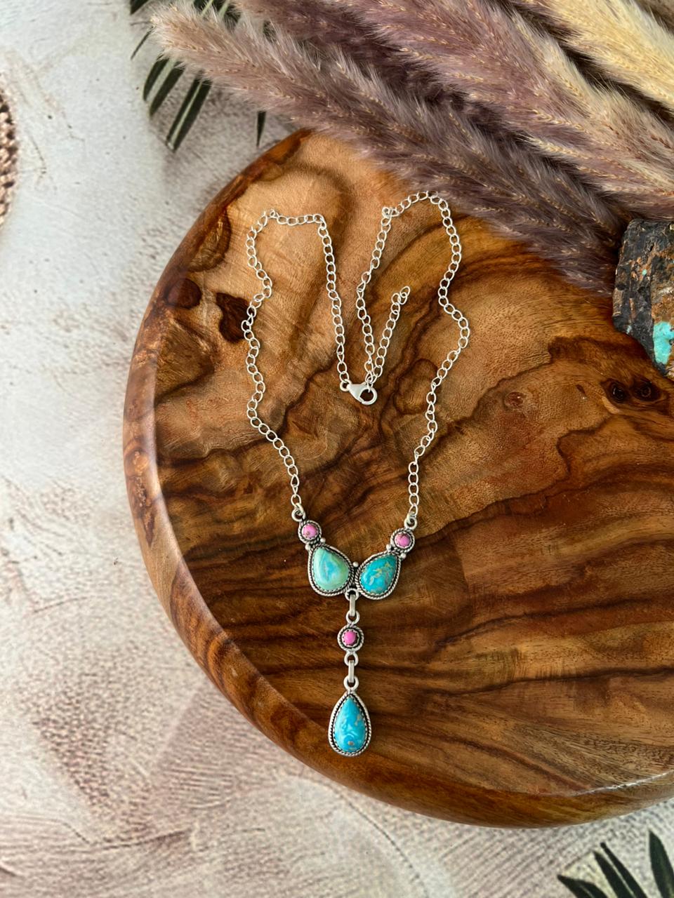 Handmade Sterling Silver Sierra Bella Turquoise with Cotton Candy Collection: Necklace "Signed Nizhoni"