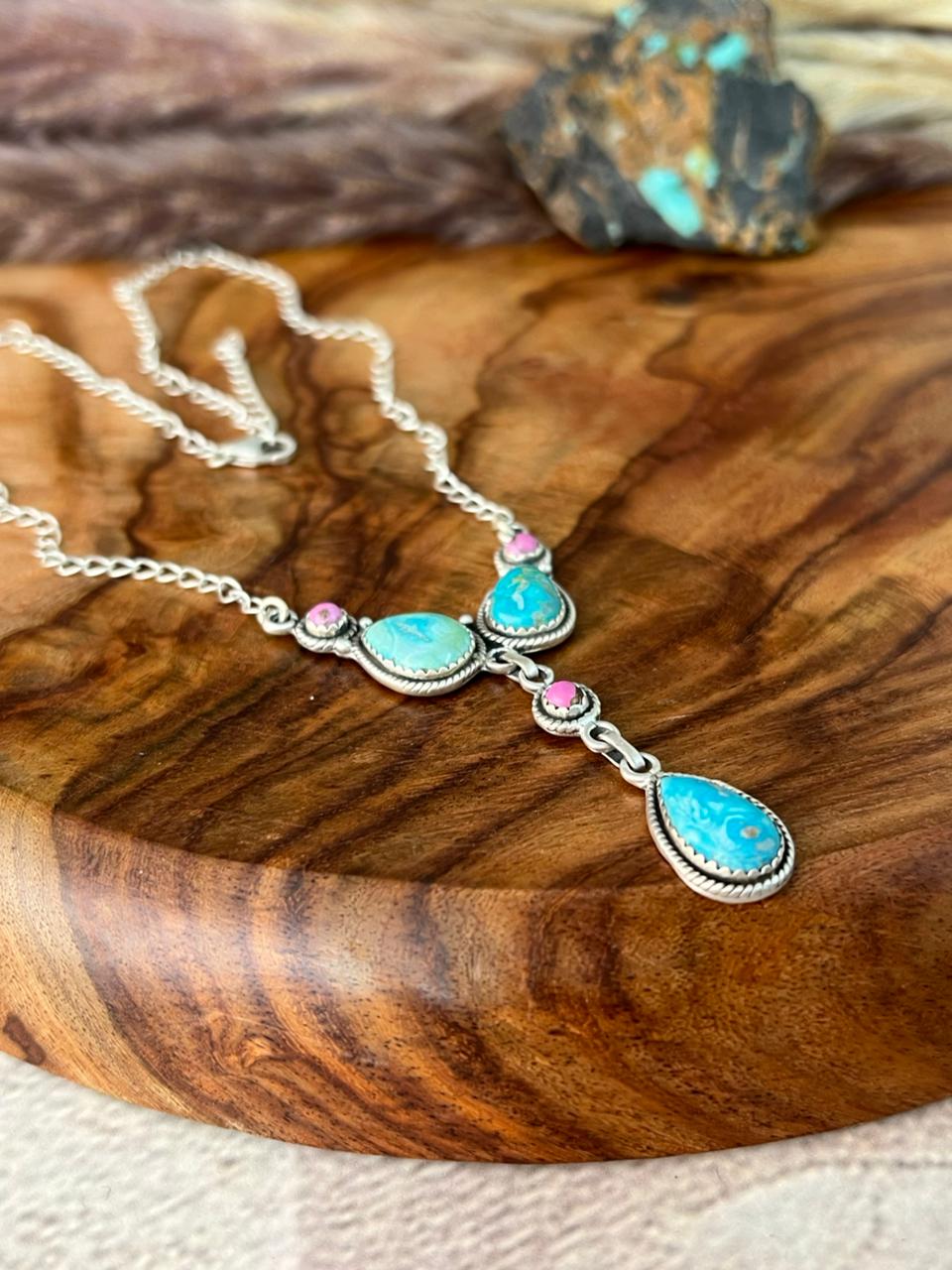 Handmade Sterling Silver Sierra Bella Turquoise with Cotton Candy Collection: Necklace "Signed Nizhoni"
