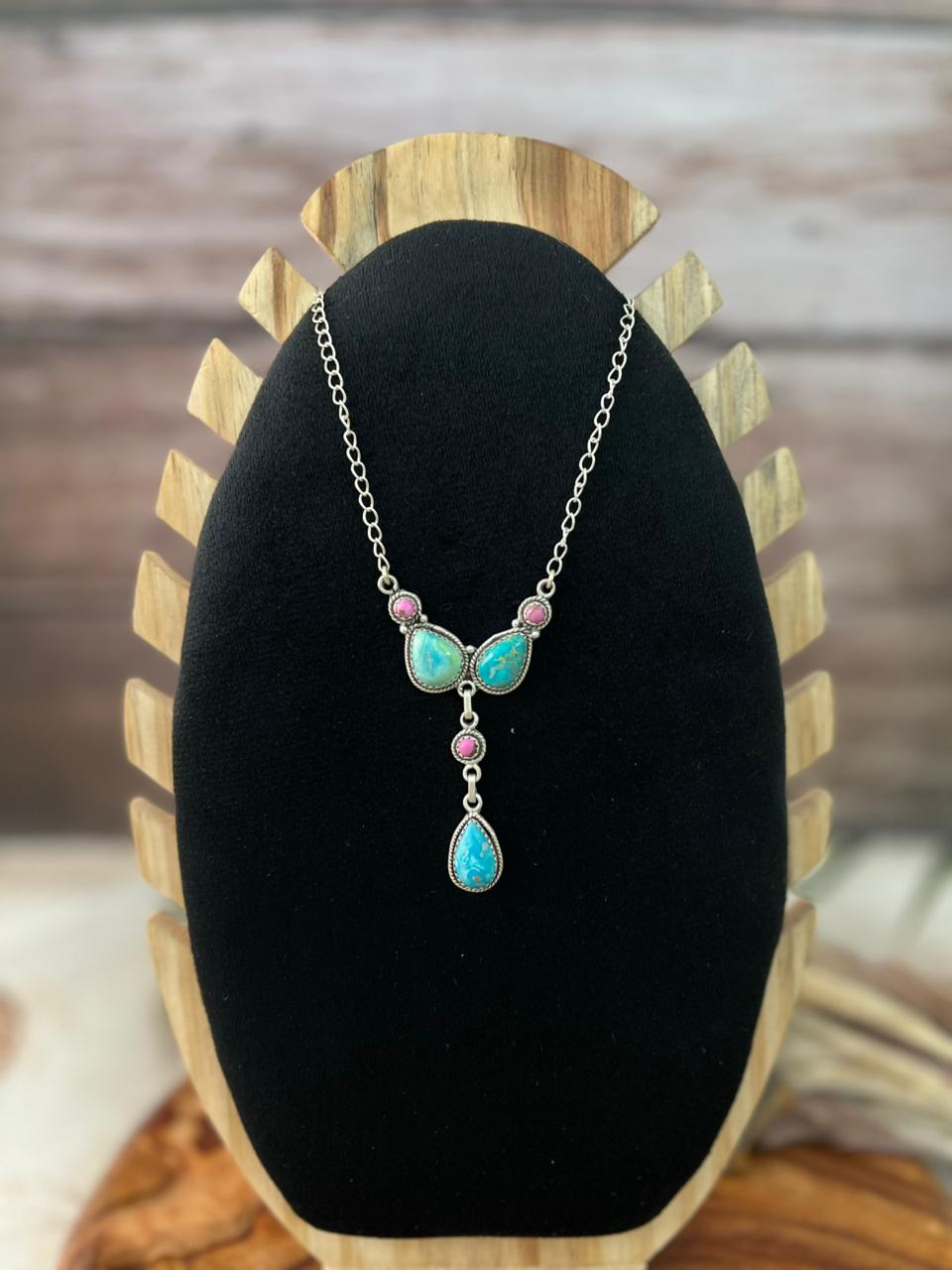 Handmade Sterling Silver Sierra Bella Turquoise with Cotton Candy Collection: Necklace "Signed Nizhoni"