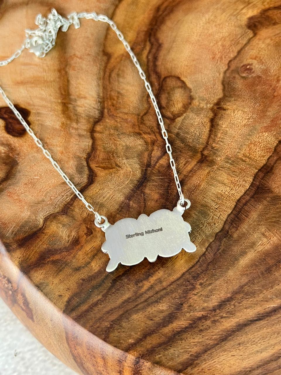 Handmade Sterling Silver Kingman Turquoise Bar Necklace "Signed Nizhoni"