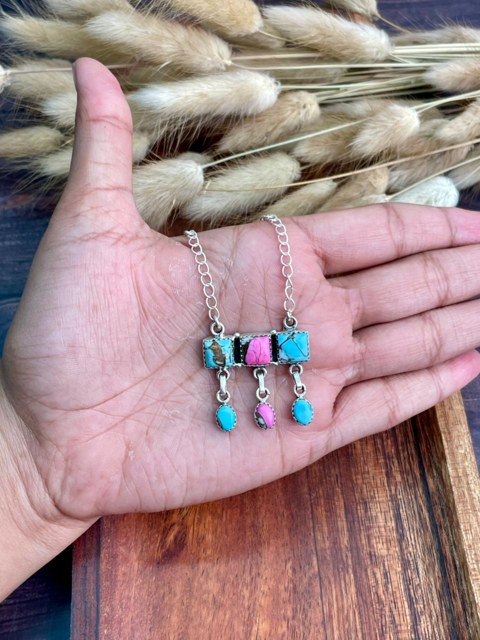 Handmade Sterling Silver Cotton Candy Bar Necklace "Signed Nizhoni"