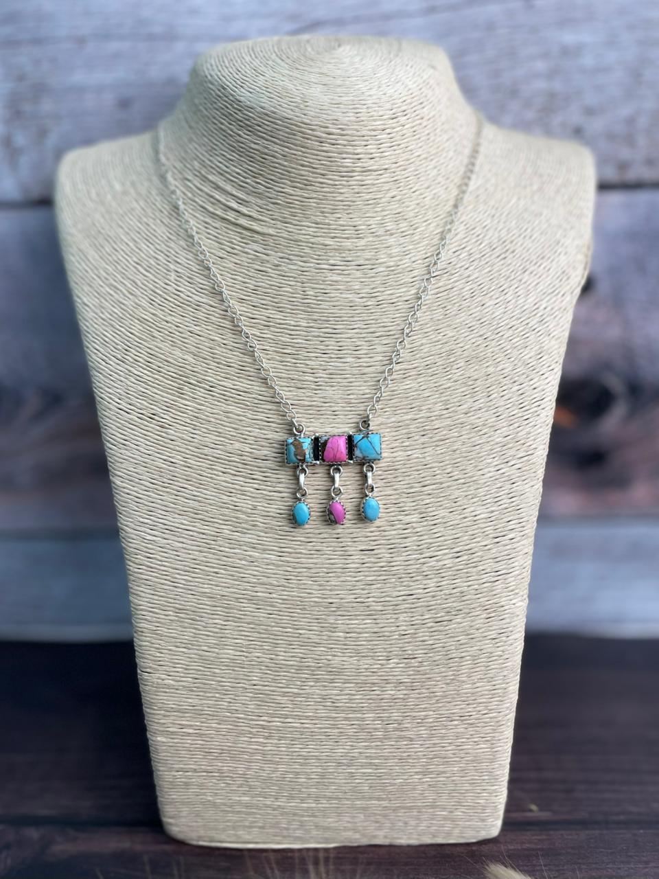Handmade Sterling Silver Cotton Candy Bar Necklace "Signed Nizhoni"