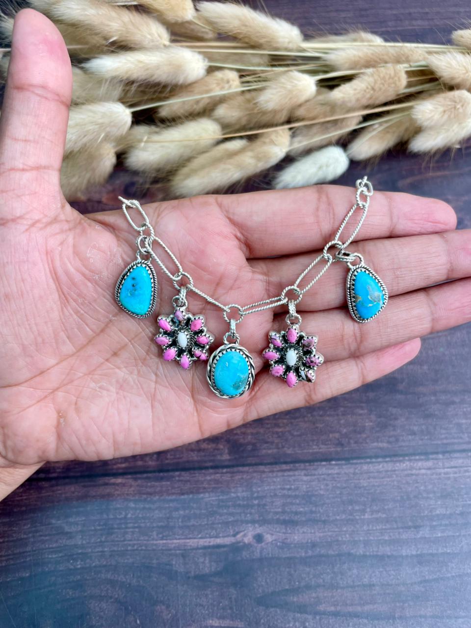 Handmade Sterling Silver Sierra Bella Turquoise with Cotton Candy Collection: Necklace "Signed Nizhoni"