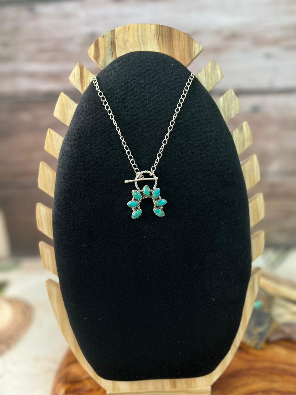 Handmade Sterling Silver Kingman Turquoise Naja Necklace "Signed Nizhoni"