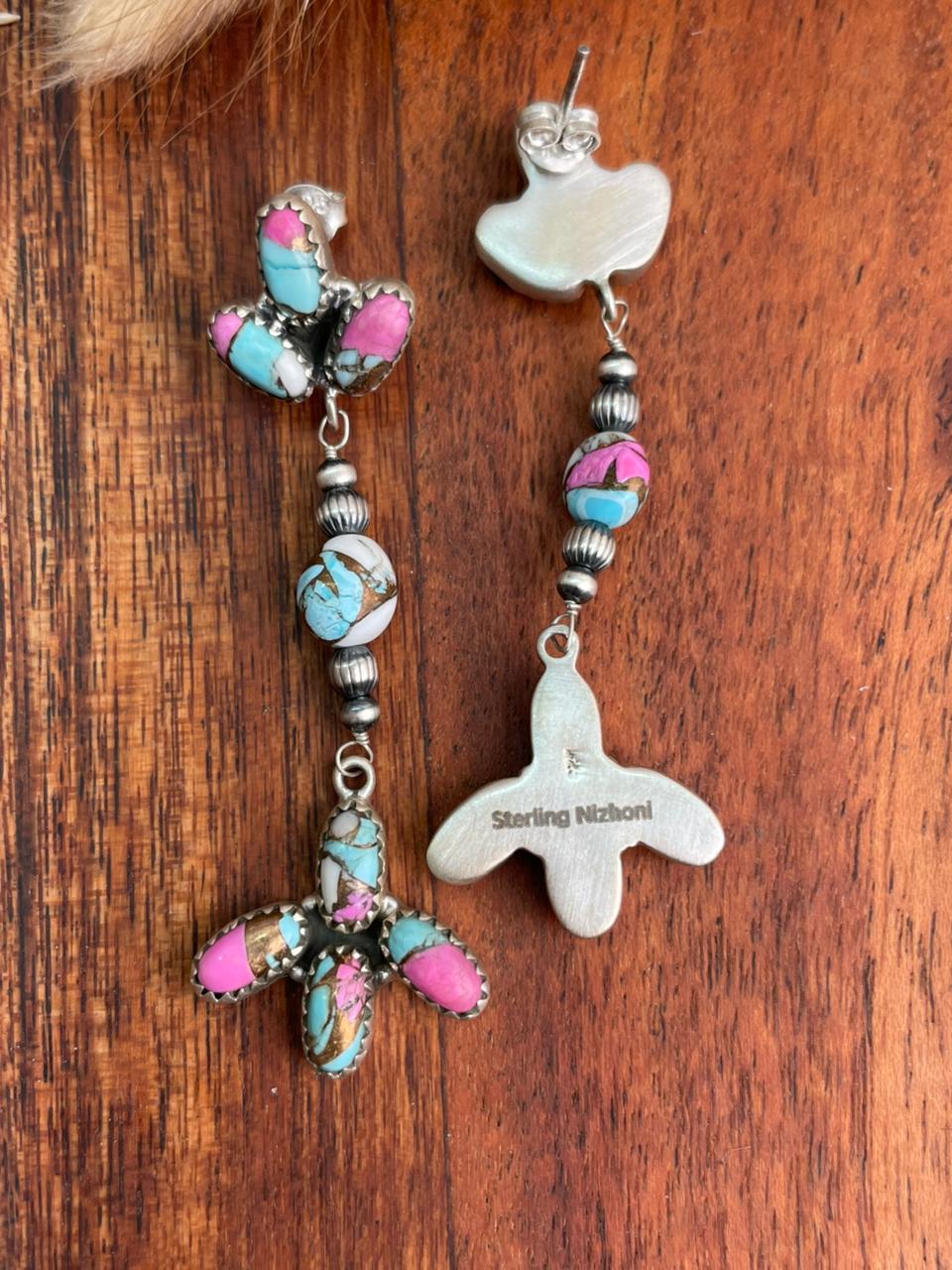 Handmade Sterling Silver Cotton Candy Post Dangle Earrings "Signed Nizhoni"