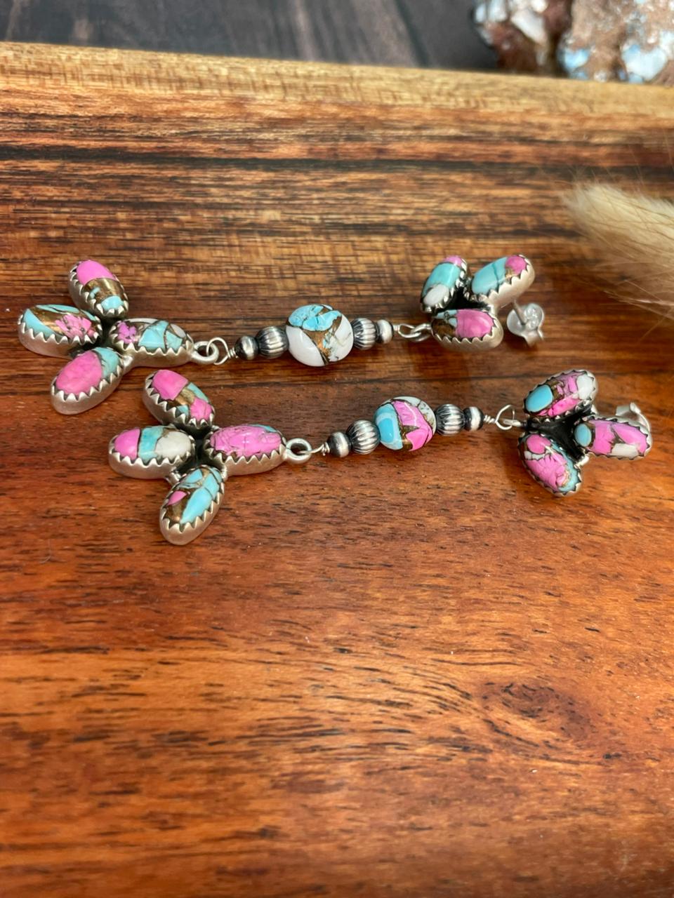 Handmade Sterling Silver Cotton Candy Post Dangle Earrings "Signed Nizhoni"