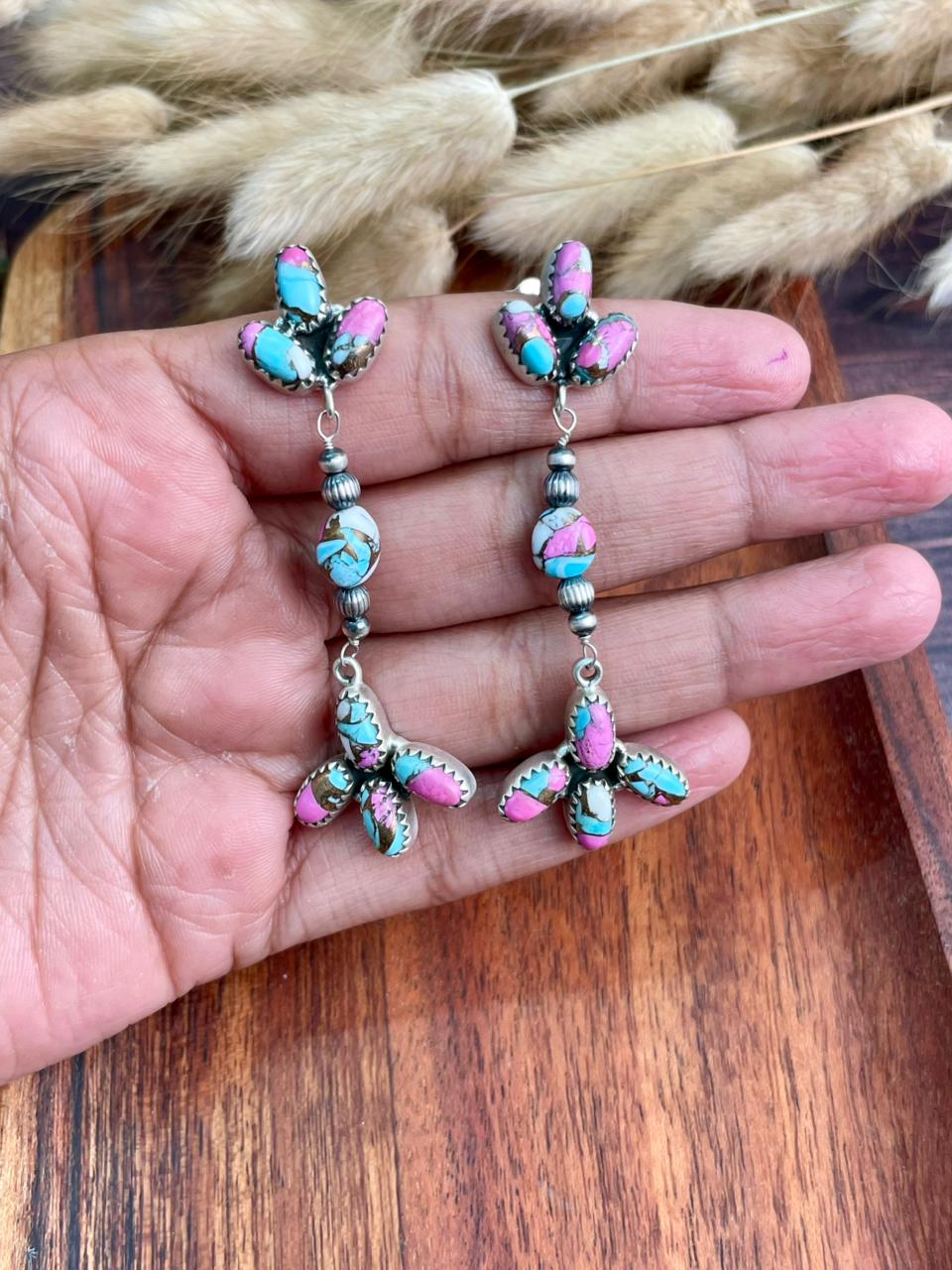 Handmade Sterling Silver Cotton Candy Post Dangle Earrings "Signed Nizhoni"