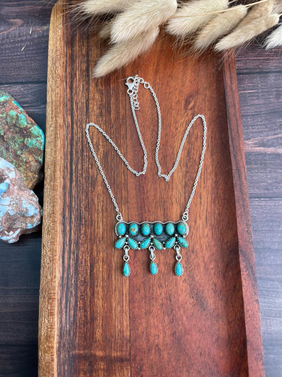 Handmade Sterling Silver Kingman Turquoise Necklace "Signed Nizhoni"
