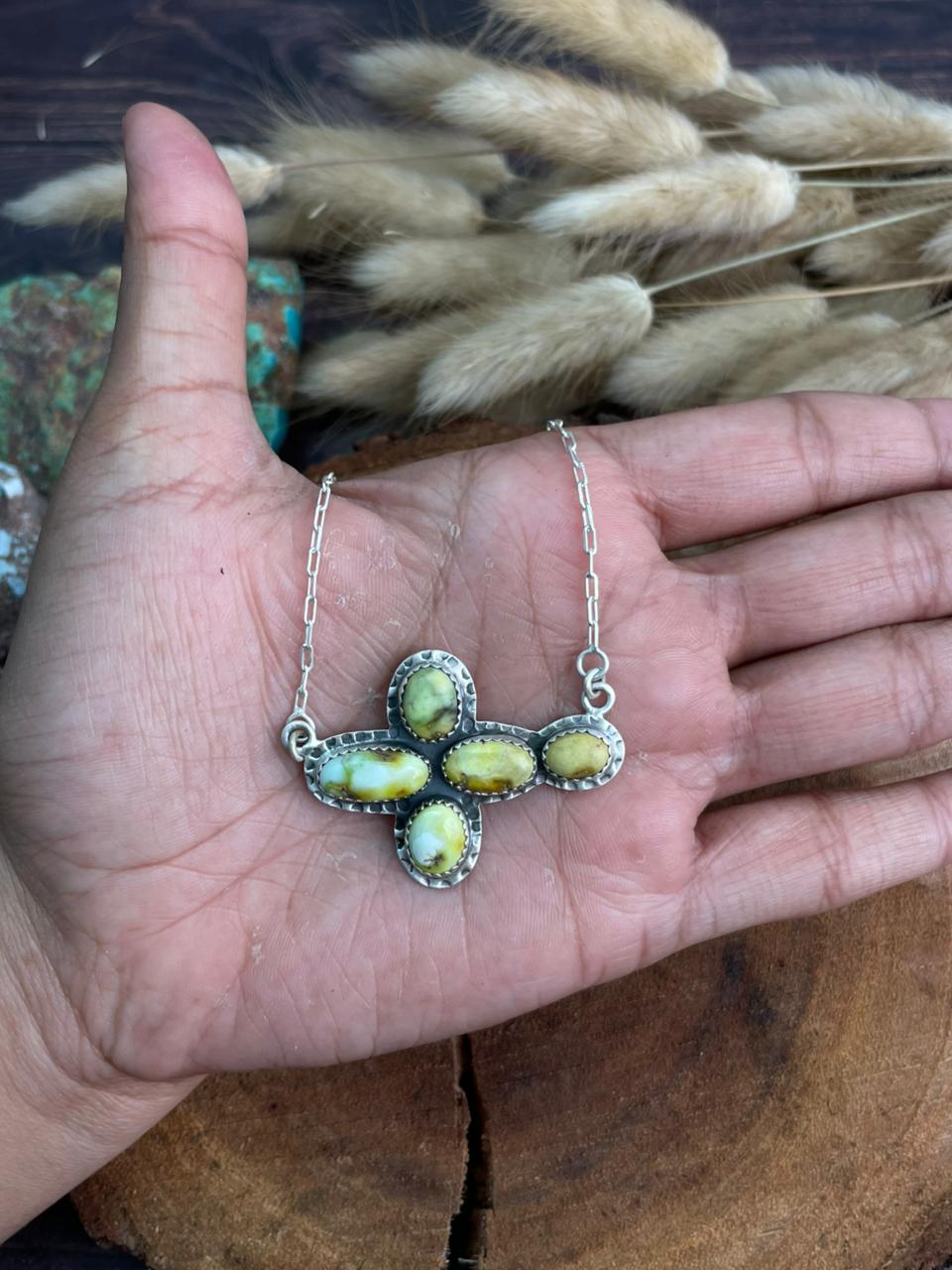 Handmade Sterling Silver Palomino Turquoise Necklace "Signed Nizhoni"
