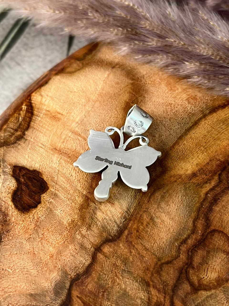Handmade Sterling Silver Kingman Turquoise Butterfly Pendant "Signed Nizhoni"