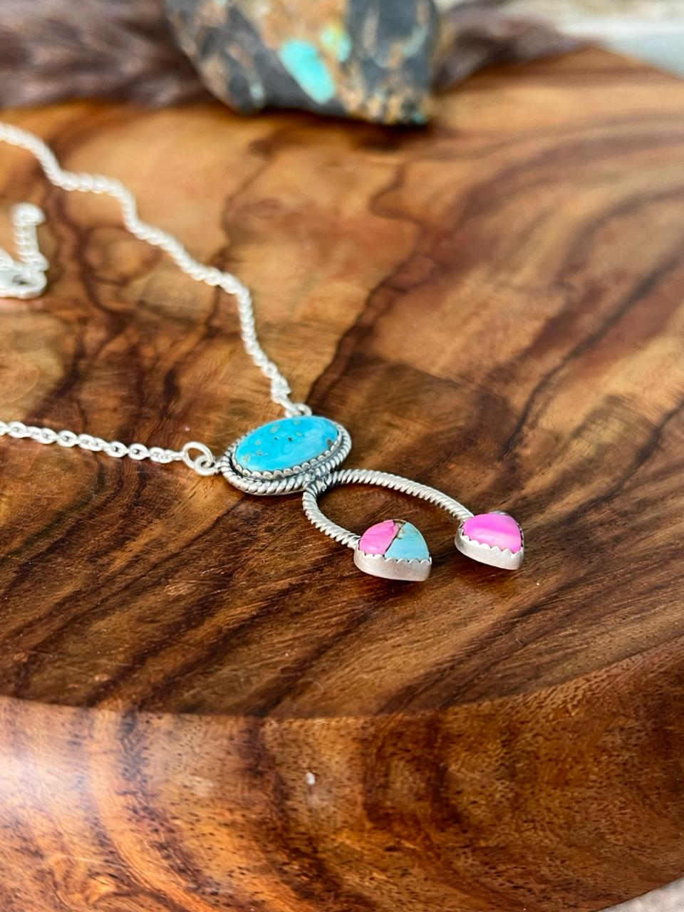 Handmade Sterling Silver Sierra Bella Turquoise with Cotton Candy Collection: Necklace "Signed Nizhoni"