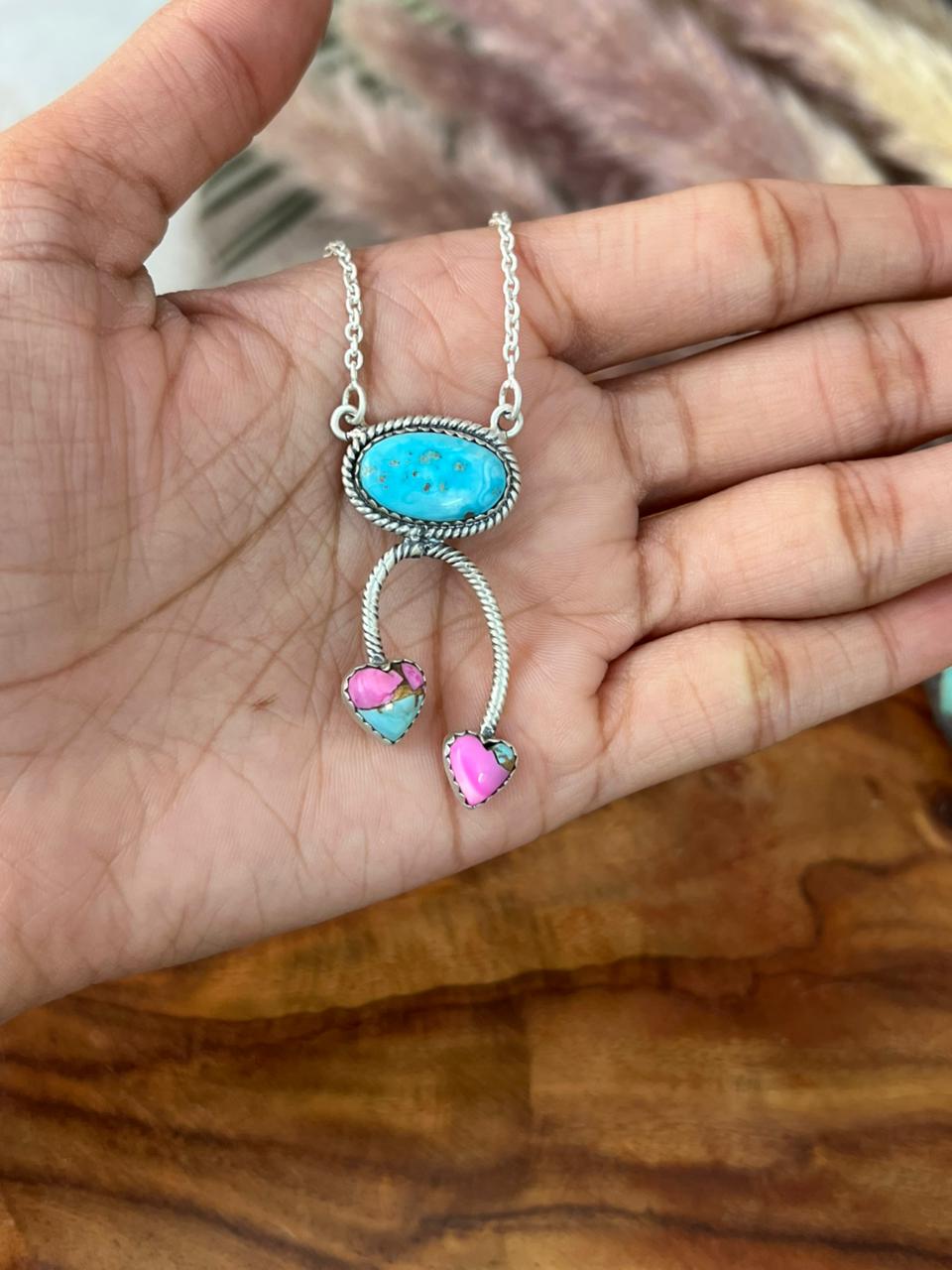 Handmade Sterling Silver Sierra Bella Turquoise with Cotton Candy Collection: Necklace "Signed Nizhoni"