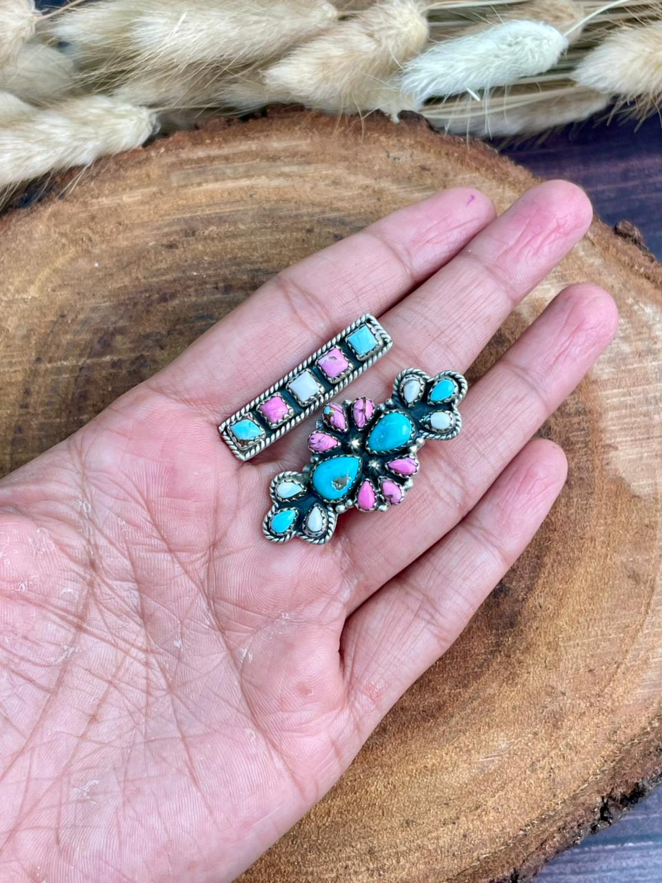 Handmade Sterling Silver Sierra Bella Turquoise with Cotton Candy Collection: Adjustable Ring "Signed Nizhoni" (4)