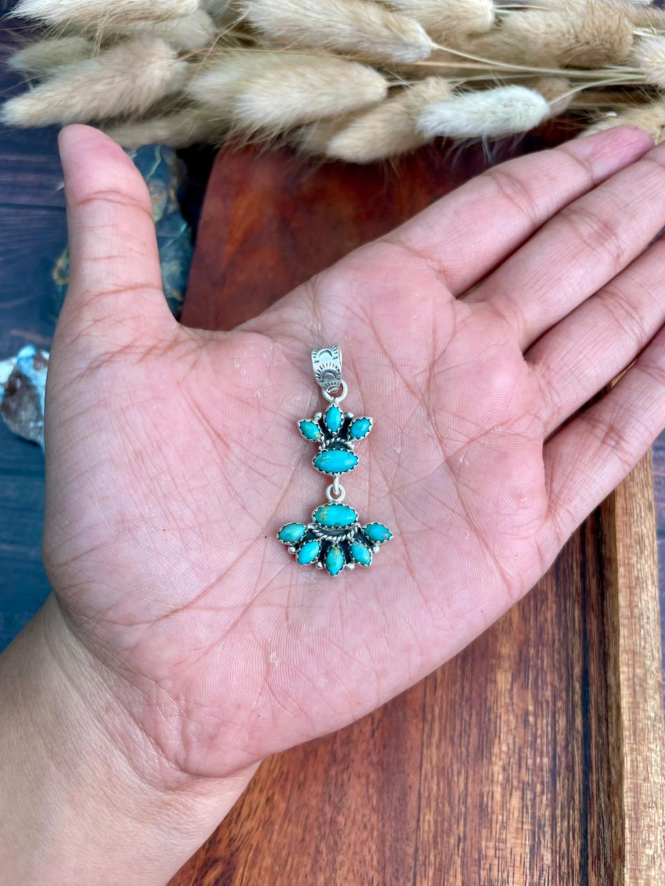 Handmade Sterling Silver Kingman Turquoise Pendant "Signed Nizhoni"