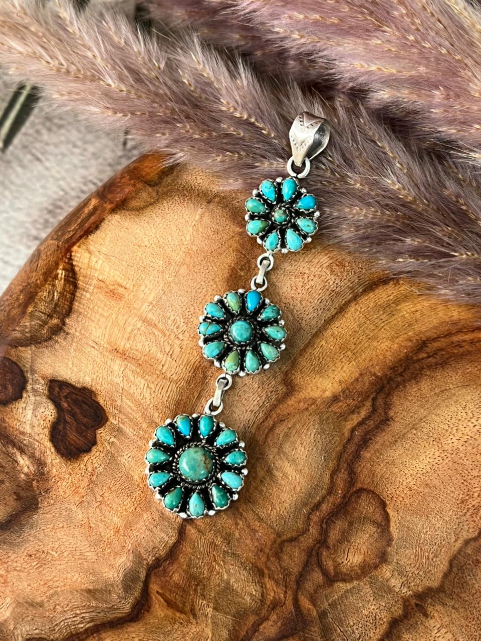 Handmade Sterling Silver Kingman Turquoise Pendant "Signed Nizhoni"