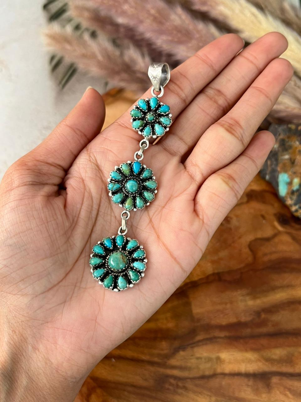 Handmade Sterling Silver Kingman Turquoise Pendant "Signed Nizhoni"