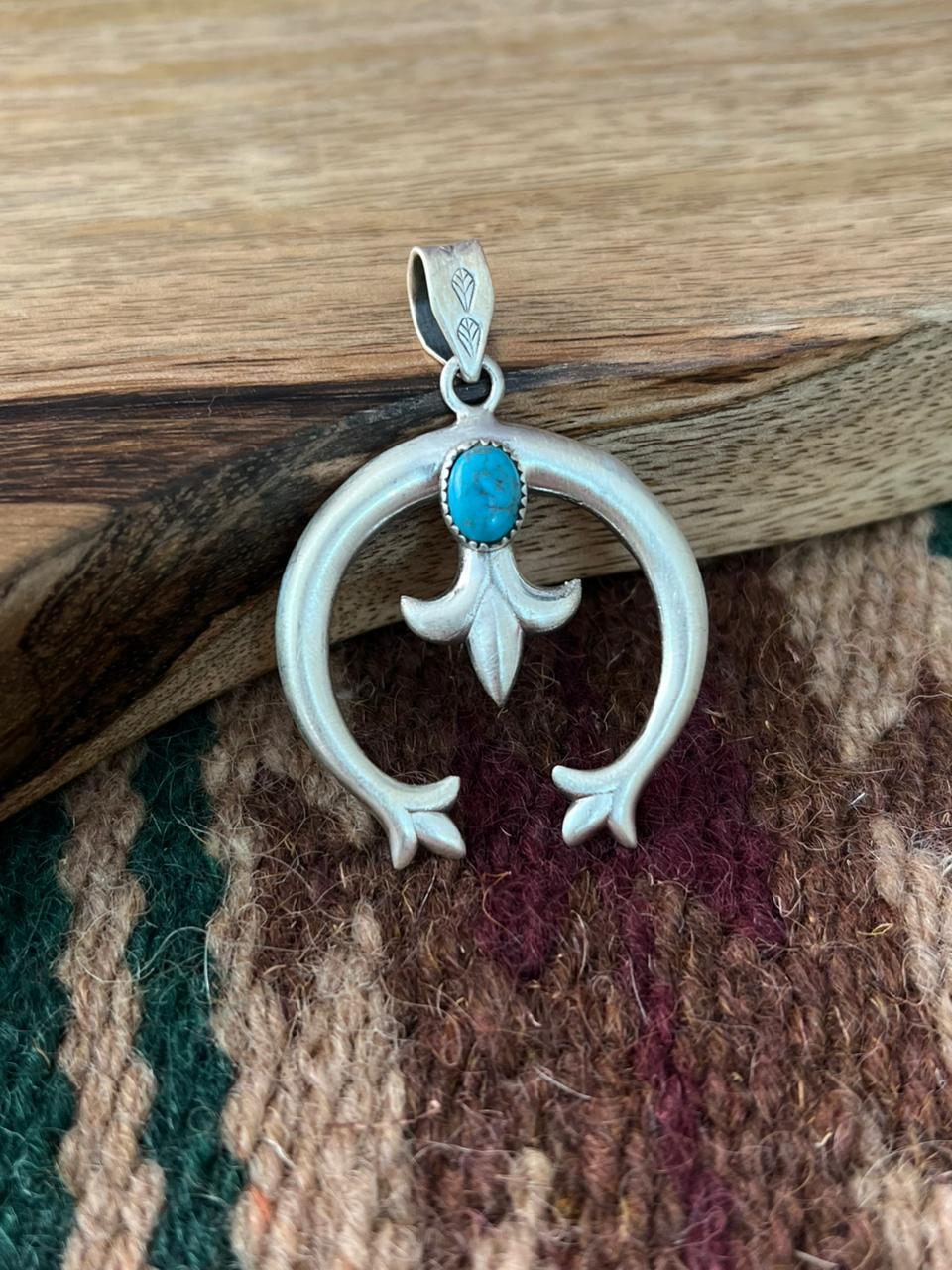 Handmade Sterling Silver Kingman Turquoise Naja Pendant "Signed Nizhoni"