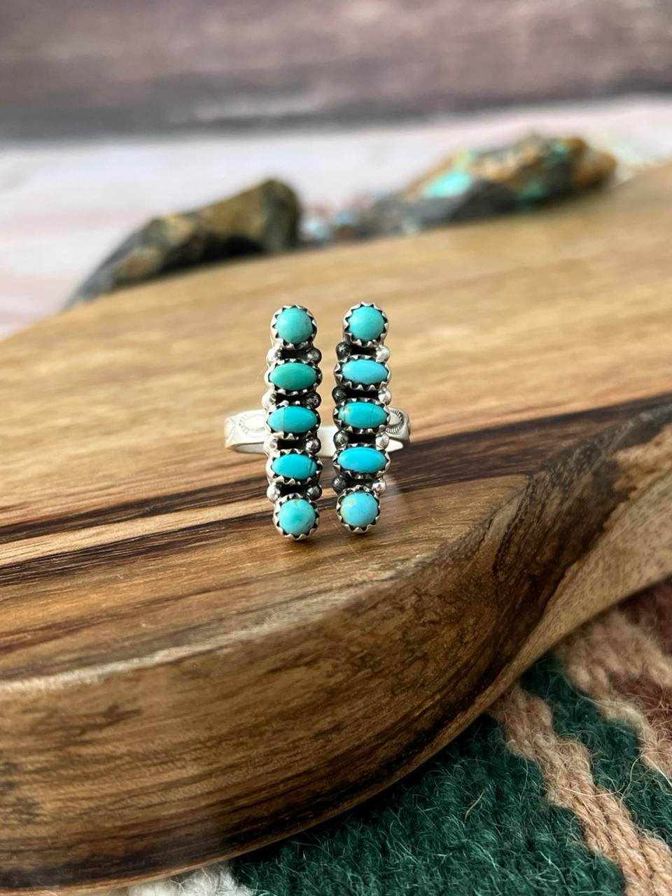 Handmade Sterling Silver Kingman Turquoise Adjustable Ring "Signed Nizhoni"