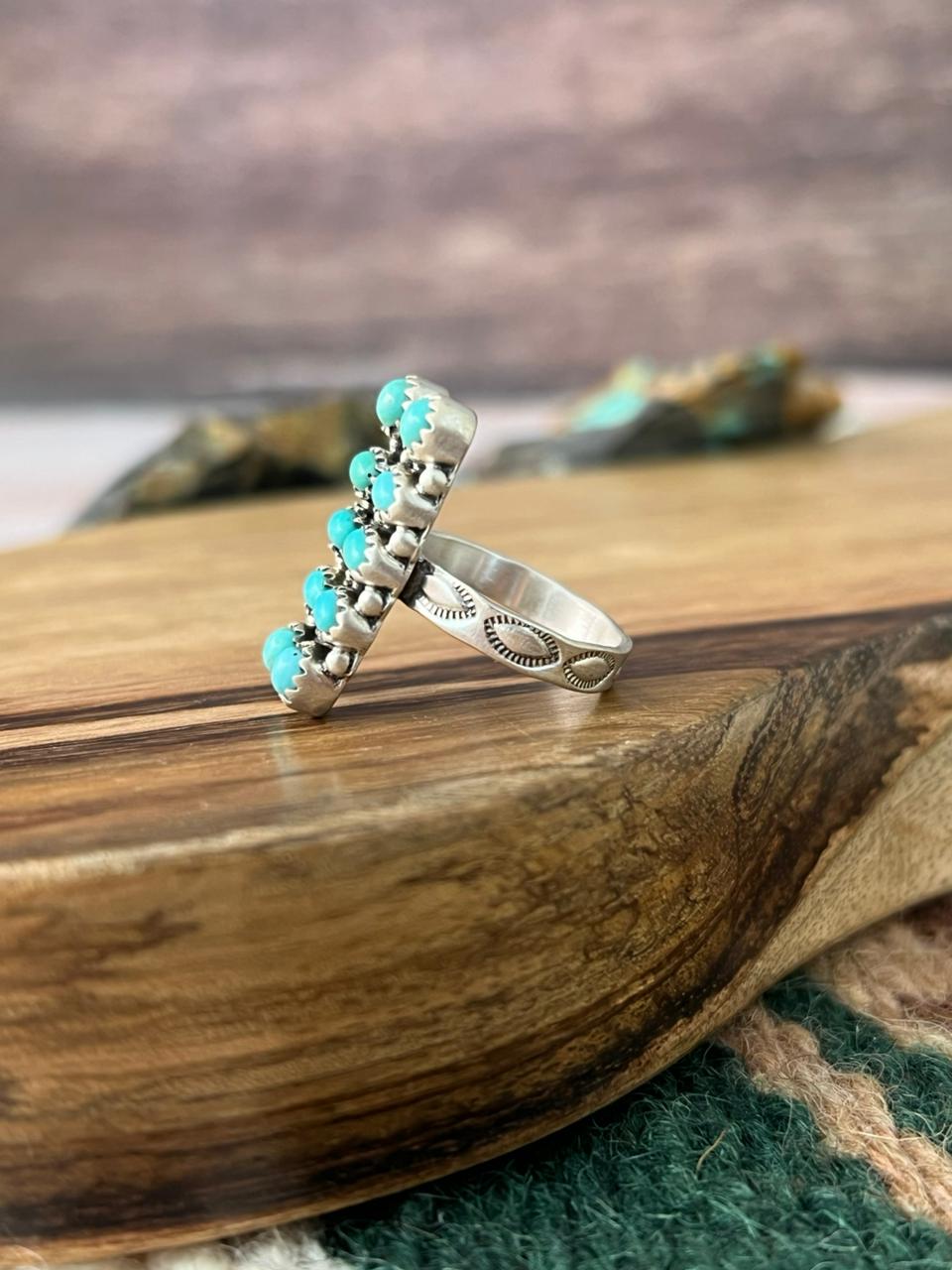 Handmade Sterling Silver Kingman Turquoise Adjustable Ring "Signed Nizhoni"